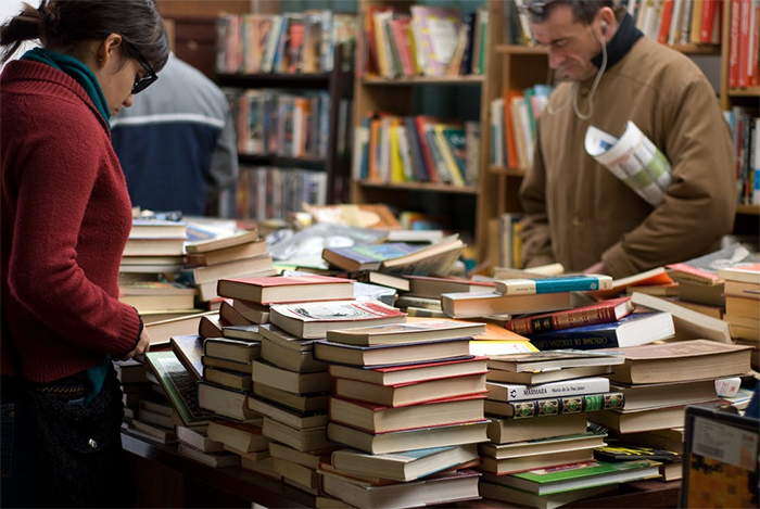 Students in a library setting